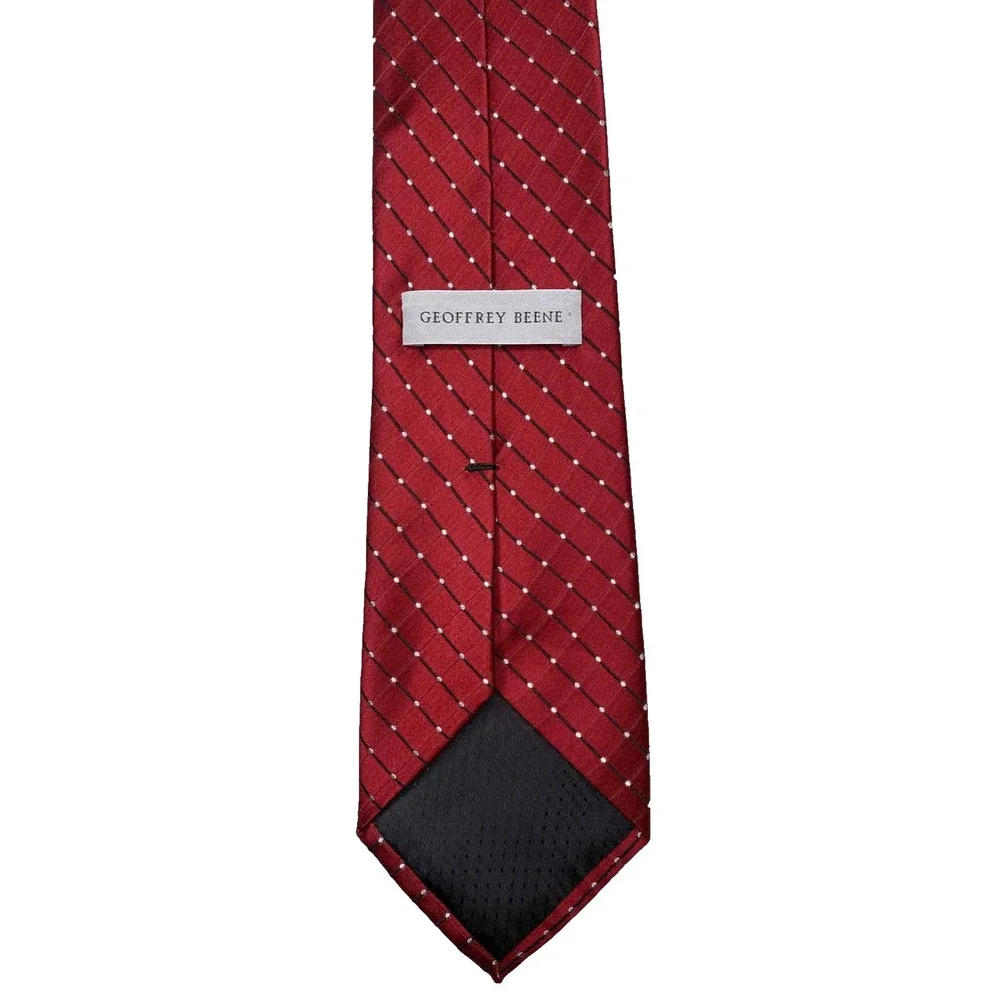 GEOFFREY BEENE‎ Handmade 100% Silk Tie Men's Red Black Silver White striped